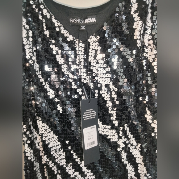 Fashion Nova (Size S) Black & White "Selena" Fully Sequin Maxi Dress (NEW-NWT) - Picture 3 of 14